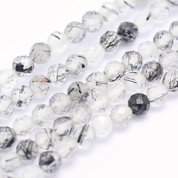 Natural Black Rutilated Quartz Beads Strands