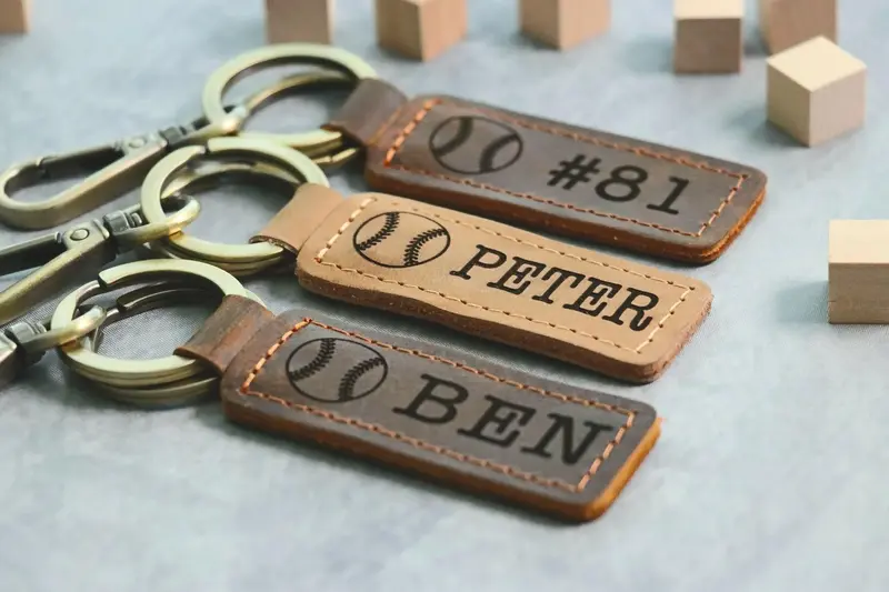 Baseball Personalized Keychain / Keyring / bag Tag / Name Tag - Leather Keychain