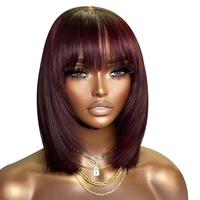 [Sophia] Burgundy Layer Cut Straight Bob Wigs With Bangs No Glue No Gel Fringe Wigs