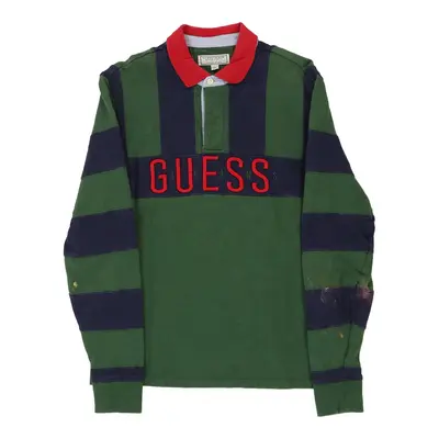 Guess Spellout Rugby Shirt - XS Green Cotton