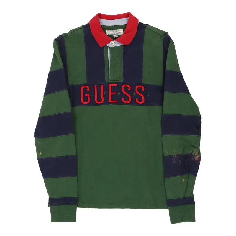 Guess Spellout Rugby Shirt - XS Green Cotton
