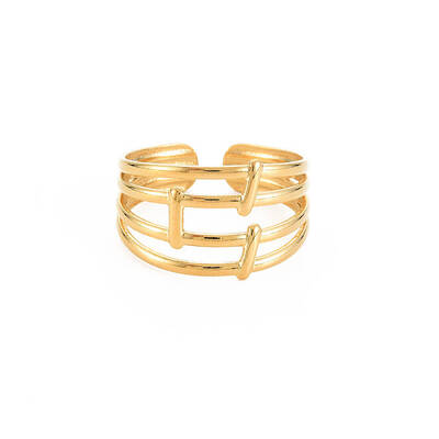 Ion Plating(IP) 304 Stainless Steel 4 Line Open Cuff Ring for Women