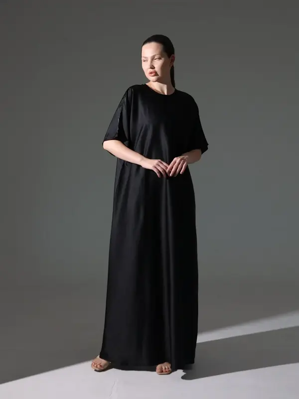 Silk Abaya Inner Slip Dress - Classic Black
