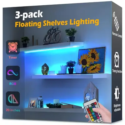 3-Pack Shelf Lights, Upgrade Battery Operated 20inch Led Strip Lights with Remote, Color Change with Timer Floating Shelves L...