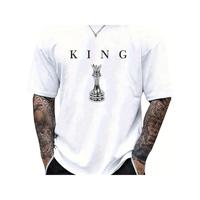 KING Men's 180GSM Cotton T-Shirt - Black Chess King Graphic Print, Casual Short Sleeve Round Neck Tee for Casual Attire
