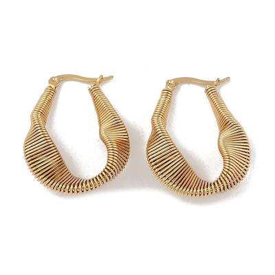Ion Plating(IP) 201 Stainless Steel Textured Twist Hoop Earrings