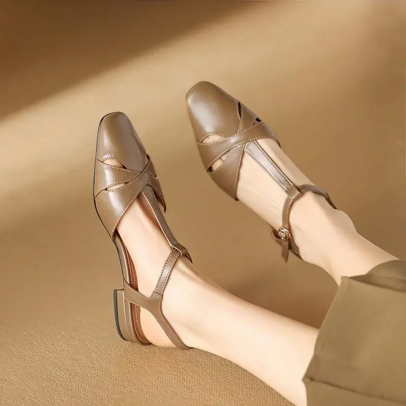 CHIKO Davina Square Toe Block Heels T-Strap Shoes