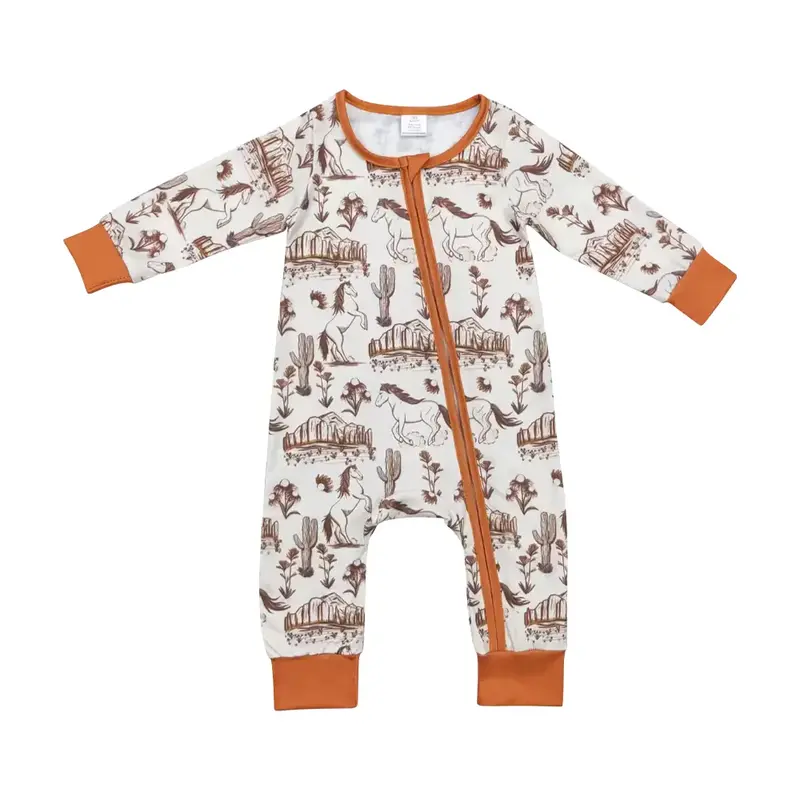 LR1164-western long sleeve cowboy zipper romper