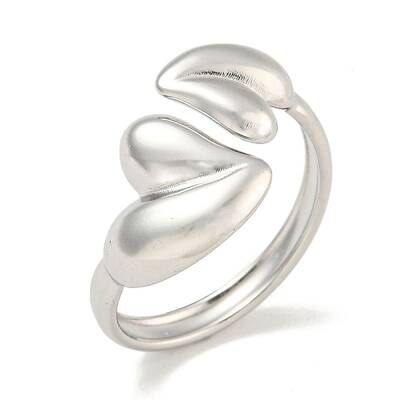 Non-Tarnish 304 Stainless Steel Heart Open Cuff Ring for Women