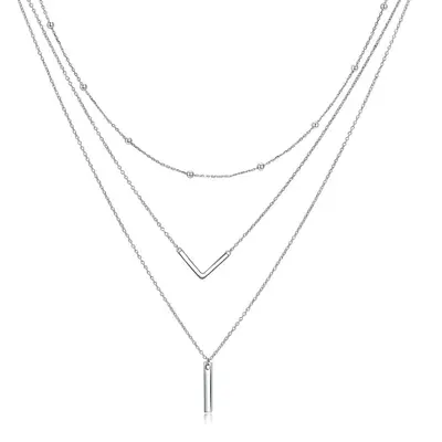 Sterling Silver Bar Layered Necklace For Women