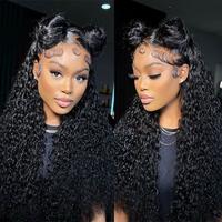 13x6 HD Lace Front Wig Jerry Curly Human Hair Wig 200% Density Deep Curly Wave Human Hair Wig for Women Natural Black HD Tran...