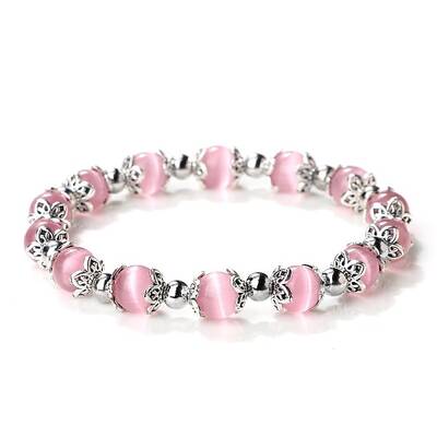 Pink Cat Eye Round Beaded Stretch Bracelets for Women