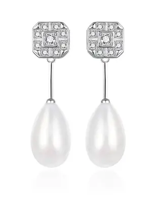 Agato Silver Drop Earrings with Zirconia and Pearls AGT-E095PW-P