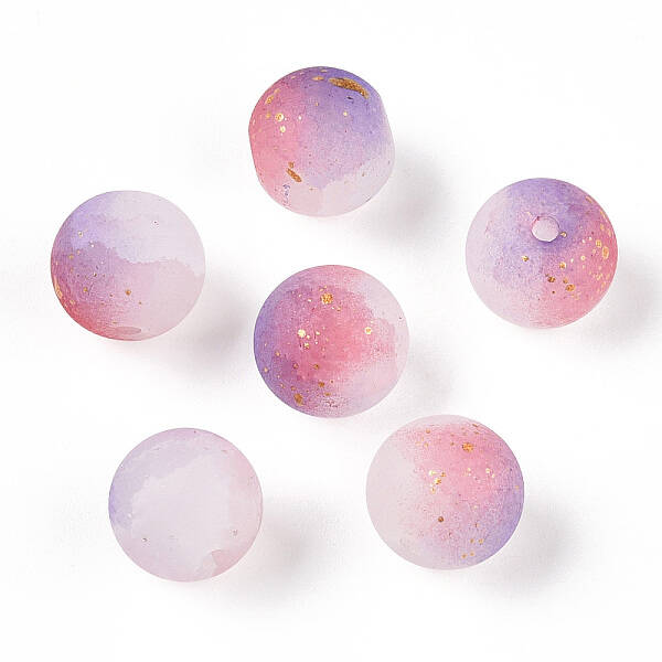 Frosted Baking Painted Crackle Glass Beads with Glitter Powder