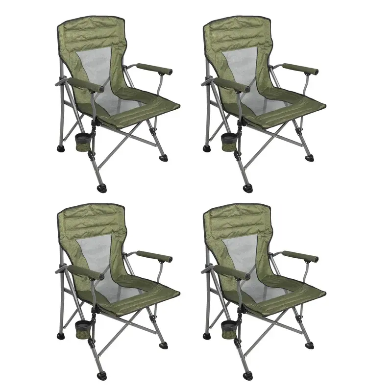 Four Seasons Courtyard Quad Sports Arm Chair with Lumbar Support, Green (4 Pack)
