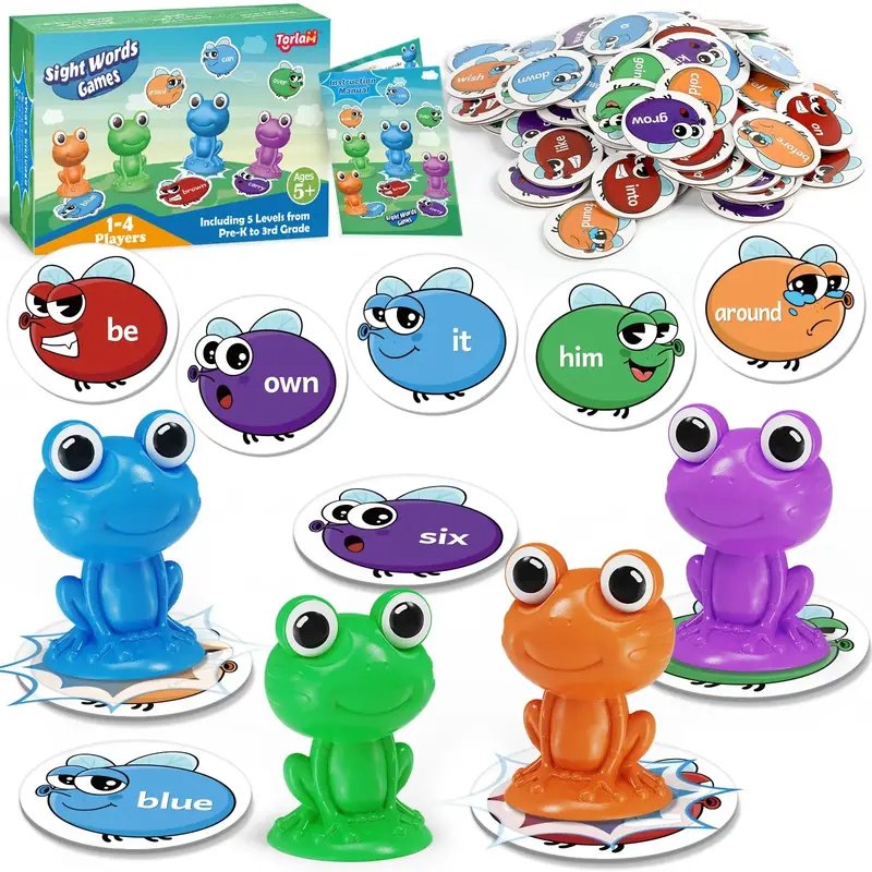 Sight Word Games,Frog stomp sets, Educational Flash Cards,Homeschool Supplies ,Phonics Learning Games，Family games with mul...