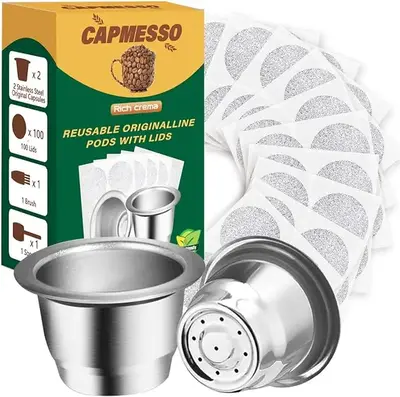 CAPMESSO Reusable for Nespresso OriginalLine, Refillable Coffee Pods Cups Compatible with Nespresso OriginalLine Brewer(2 Pod...