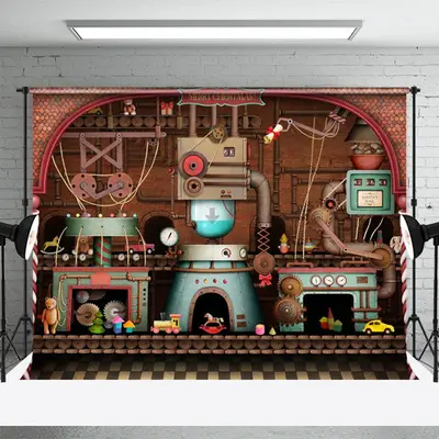 Toy Factory Steampunk Photoshoot Christmas Backdrop - Aperturee