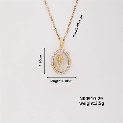 Elegant Vintage Brass Micro Pave Cubic Zirconia Oval with Flower Pendant Necklace for Women