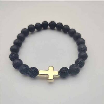 Round Natural Lava Rock Beaded Stretch Bracelets