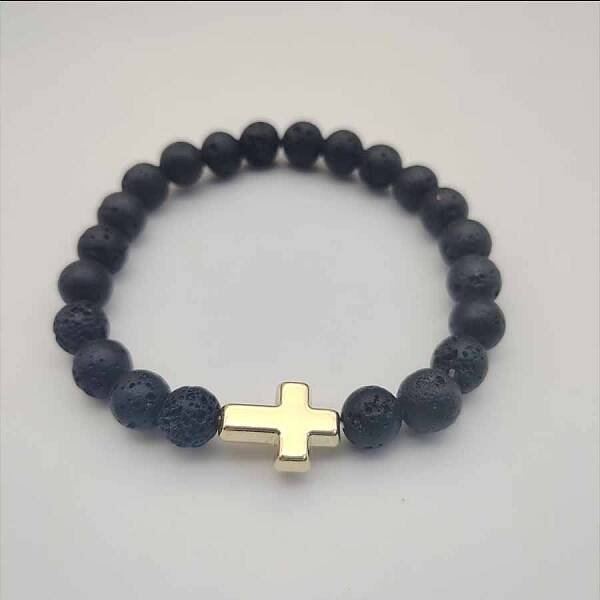 Round Natural Lava Rock Beaded Stretch Bracelets