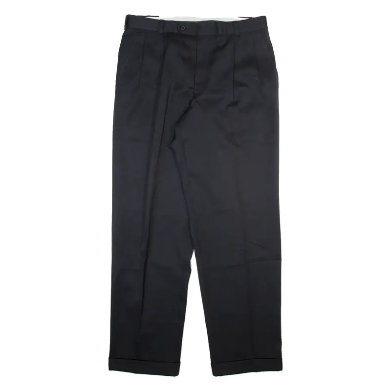 Mens Trousers Black Regular Straight Wool W34 L33