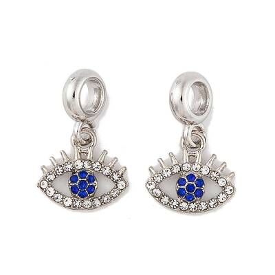 Rack Plating Alloy Crystal & Capri Blue Rhinestone European Dangle Charms