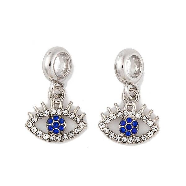 Rack Plating Alloy Crystal & Capri Blue Rhinestone European Dangle Charms