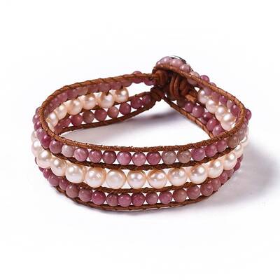 Natural Rhodonite Beaded Cord Bracelets