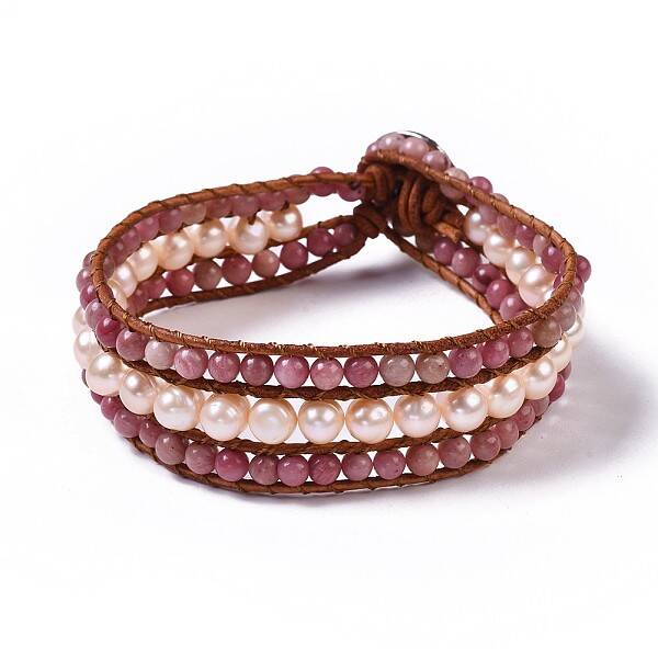 Natural Rhodonite Beaded Cord Bracelets