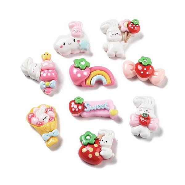 Strawberry Theme Opaque Resin Cabochons