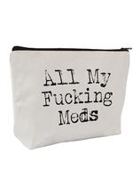 Letter Print Canvas Makeup Bag, Zipper Makeup Organizer Pouch, Versatile Storage Bag for Travel, Office, Home
