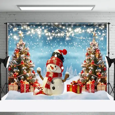Aperturee Joyful Christmas Snowman Gifts Sweet Winter Backdrop