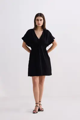 Short Gathered Dress in Black | Color: Black | Size: 3XL