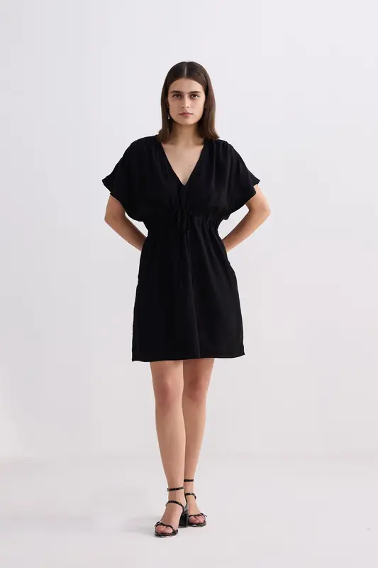 Short Gathered Dress in Black | Color: Black | Size: 3XL