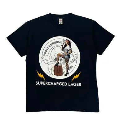 Supercharged Lager Fruit Of The Loom Graphic T-Shirt - Large Black Cotton