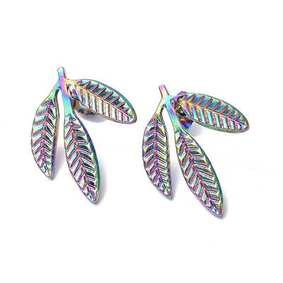 Ion Plating(IP) 304 Stainless Steel Leaf Stud Earrings for Women