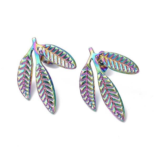 Ion Plating(IP) 304 Stainless Steel Leaf Stud Earrings for Women