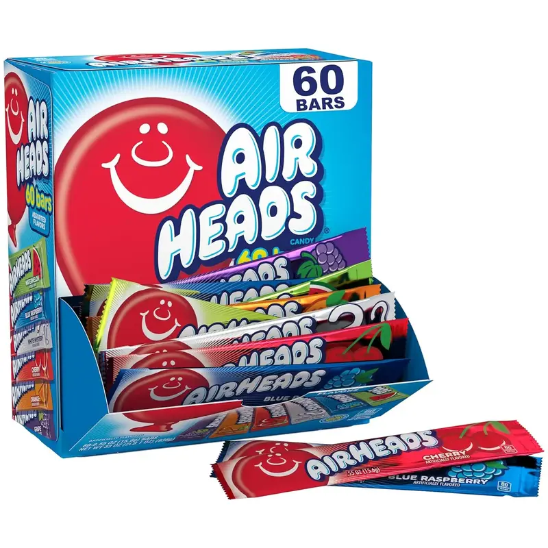 Airheads  Bars, Variety Bulk Box, Chewy Full Size Fruit Taffy, Non Melting, Party, 60 Individually Wrapped Full Size Bars Sna...