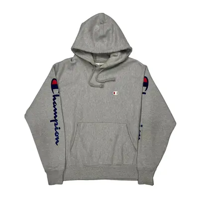 Reverse Weave Champion Hoodie - Large Grey Cotton Blend