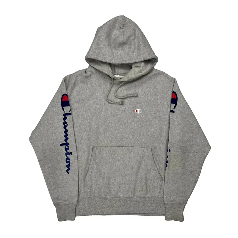 Reverse Weave Champion Hoodie - Large Grey Cotton Blend