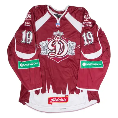 BAUER Dinamo Riga #19 Redlihs Ice Hockey Mens Jersey Maroon 3/4 Sleeve V-Neck XL