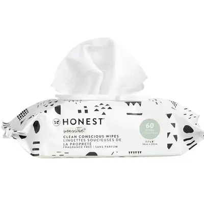 Honest Sensitive Clean Conscious Multi-Use Wipes Hypoallergenic Unscented for Sensitive Skin Over 99% Water Compostable Plant...