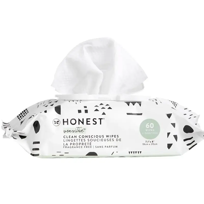 Honest Sensitive Clean Conscious Multi-Use Wipes Hypoallergenic Unscented for Sensitive Skin Over 99% Water Compostable Plant...