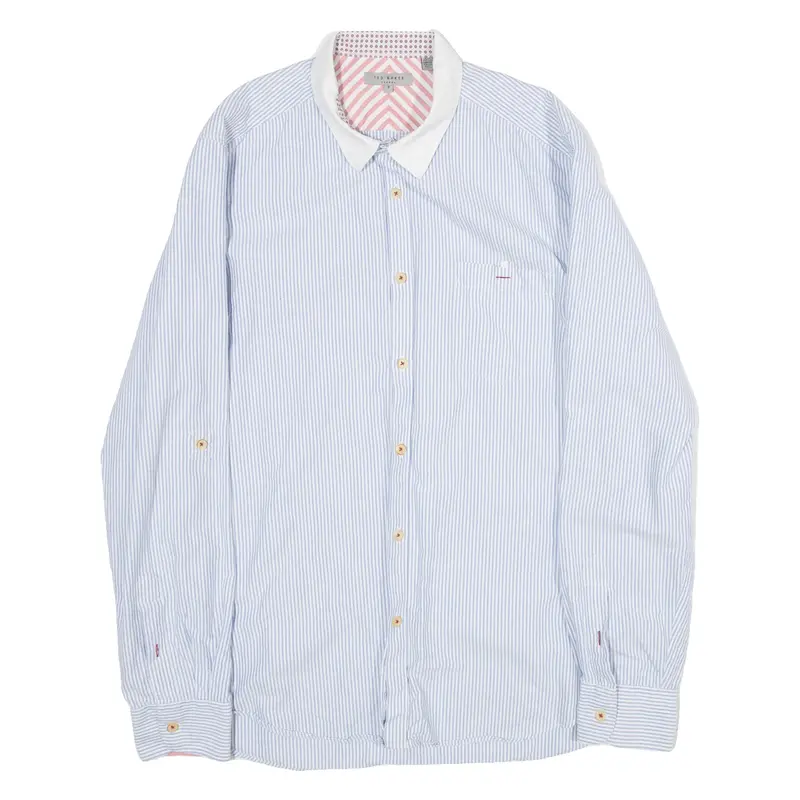 TED BAKER Mens Shirt Blue Striped Long Sleeve M