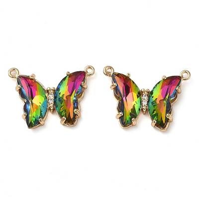 Brass Pave Faceted Glass Connector Charms