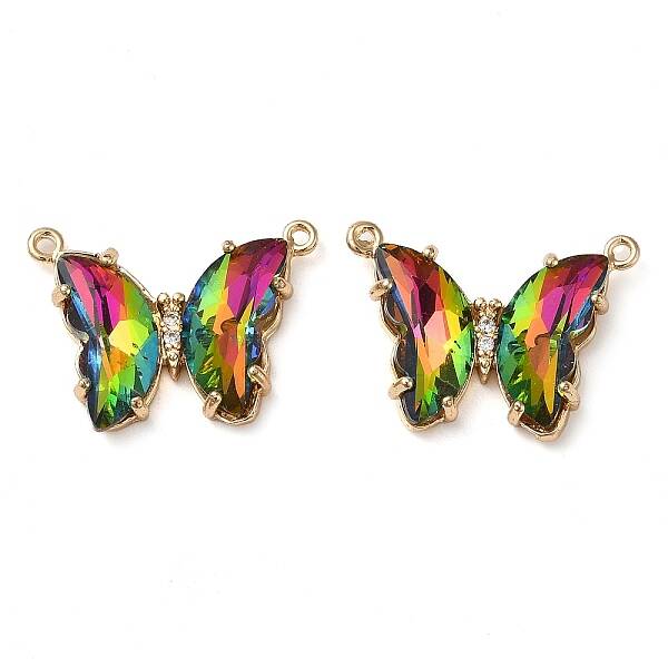 Brass Pave Faceted Glass Connector Charms