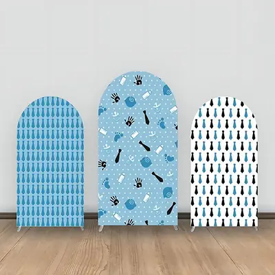 Blue Black Tie Baby Bottle Repeat Arch Backdrop Kit - Aperturee