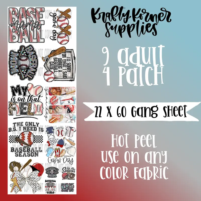 Baseball 2.0 DTF Transfer Gang Sheet, 22 x 60