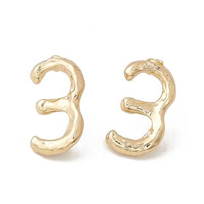Brass Number Stud Earrings with 925 Sterling Silver Pins for Women